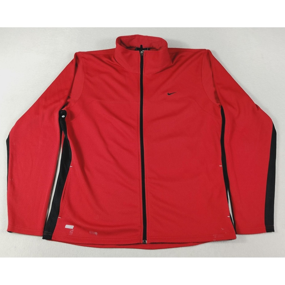 Nike Dri-FIT Jacket Mens Medium Red Black Full Zip Track Training Athletic